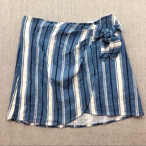 Lost + Wander Linen Blend Faux Wrap Lined Striped Skirt Size Medium